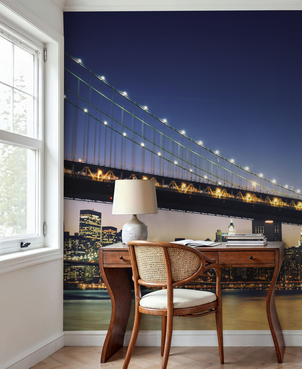 Illuminated Metropolis Bridge Mural Wallpaper - room preview 05