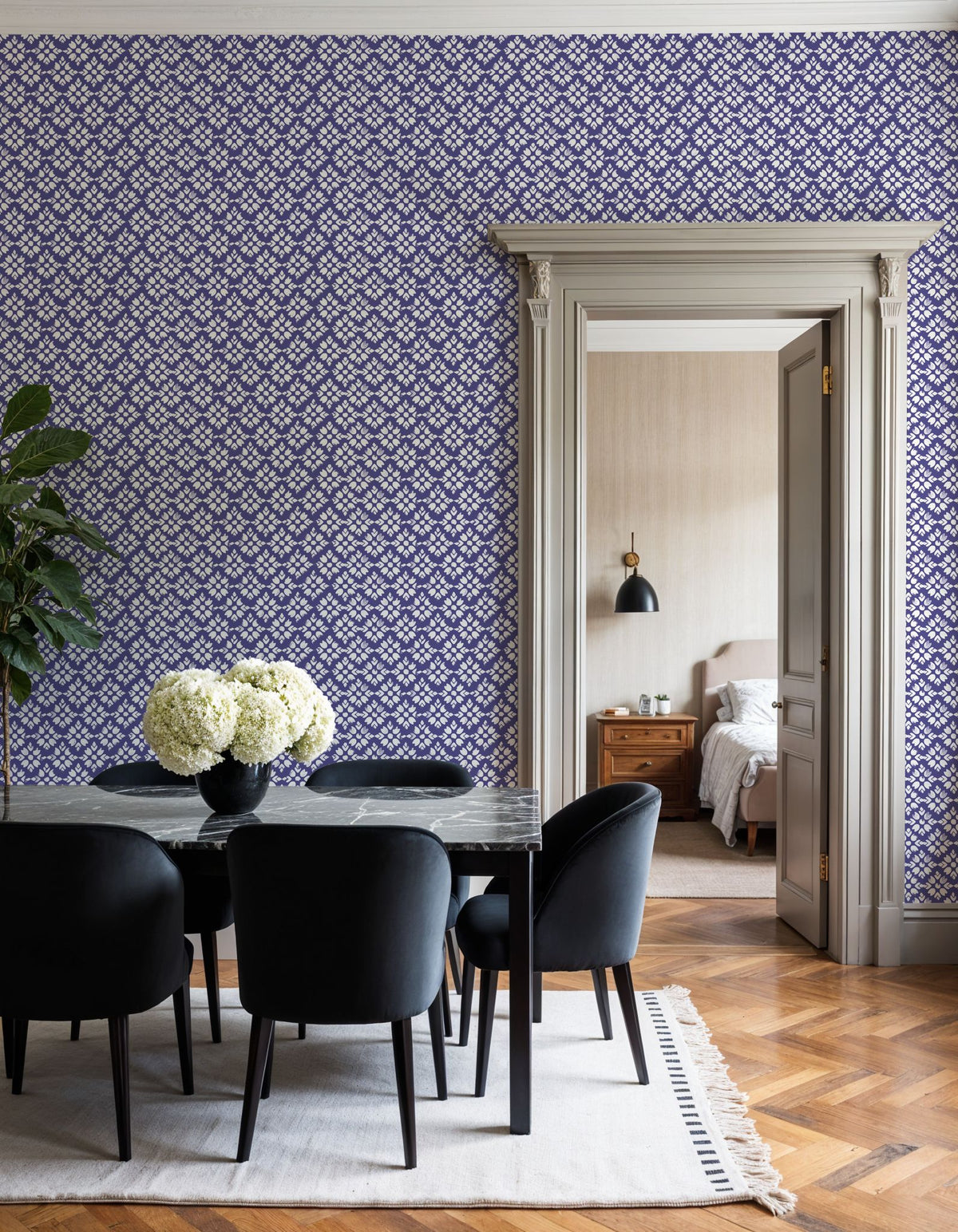 Botanical Stamps Blue Mural Wallpaper - room preview 05