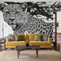 Lounging Leopard Neutral Mural Wallpaper - room preview 05