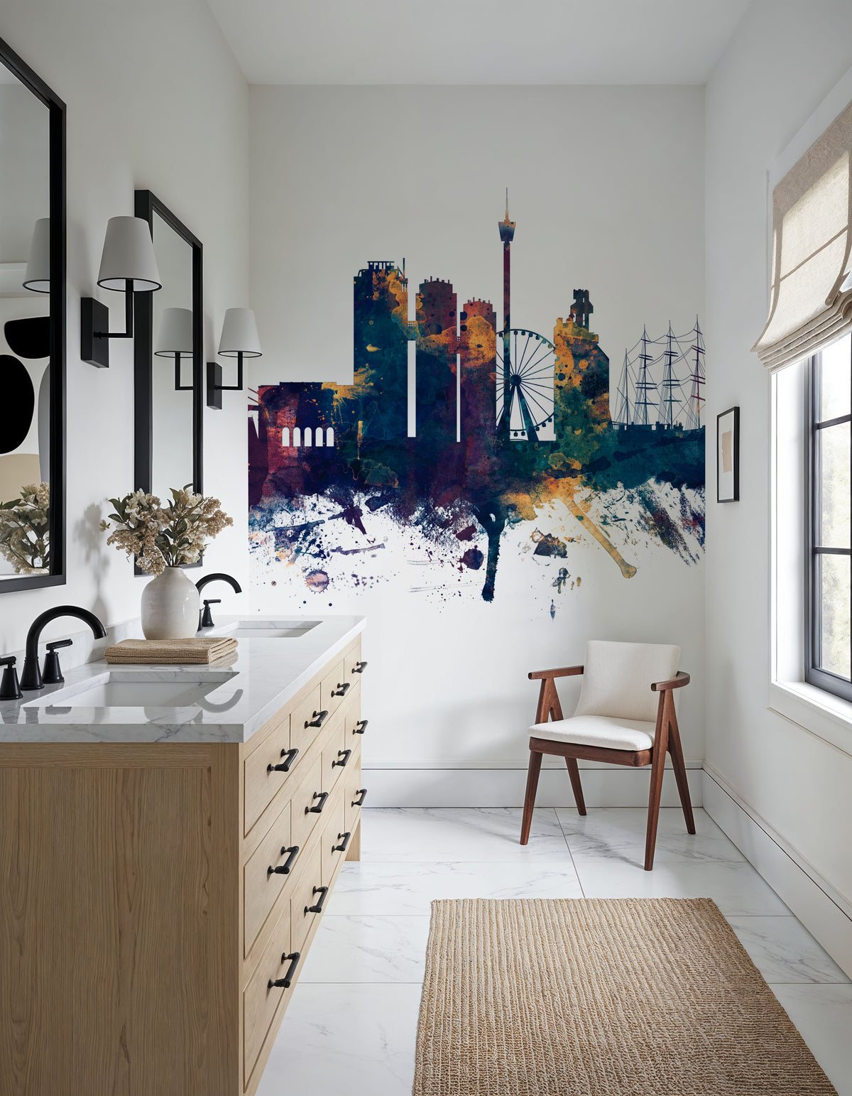 Gothenburg Skyline Blue & Bronze Mural Wallpaper - room preview 05