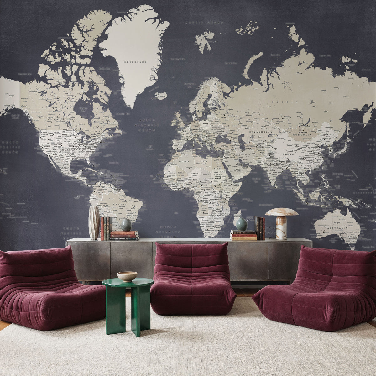 World Map Cities - Glyn Mural Wallpaper - room preview 05