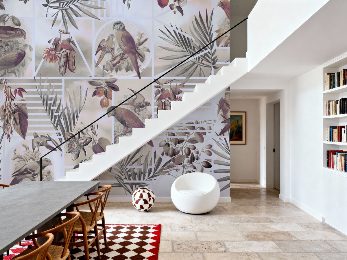 Parrots Study Mural Wallpaper - Neutral Tone - room preview 05