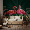 Shy Flamingos Dark Mural Wallpaper - room preview 05