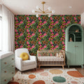 Happy Flowers, Pine Green Mural Wallpaper - room preview 05
