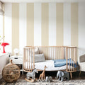 Scalloped Circus Stripes, Beige Mural Wallpaper - room preview 05
