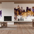 Memphis Tennessee Skyline Purple & Gold Mural Wallpaper - room preview 05