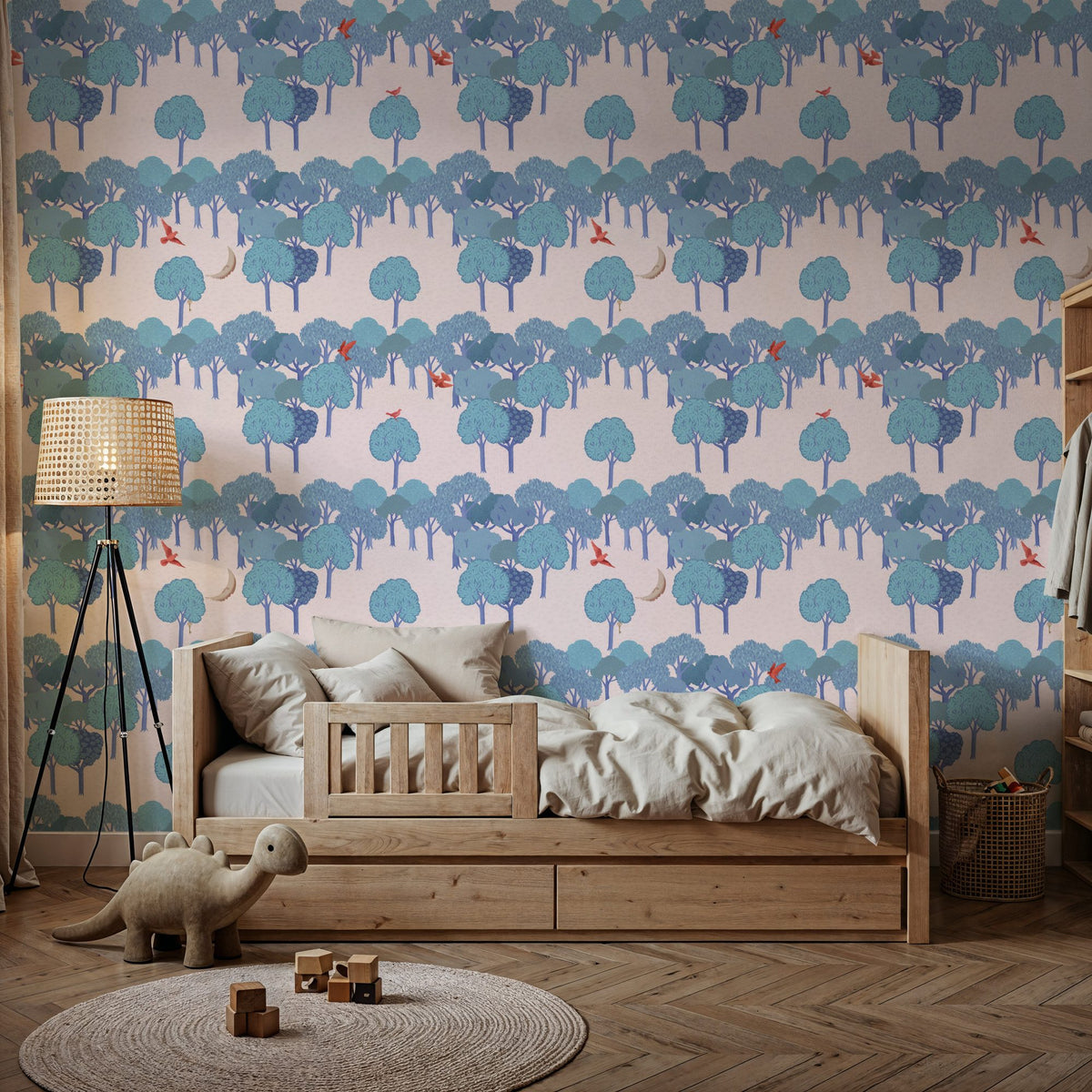 The Key to the Forest, Blue Mural Wallpaper - room preview 05