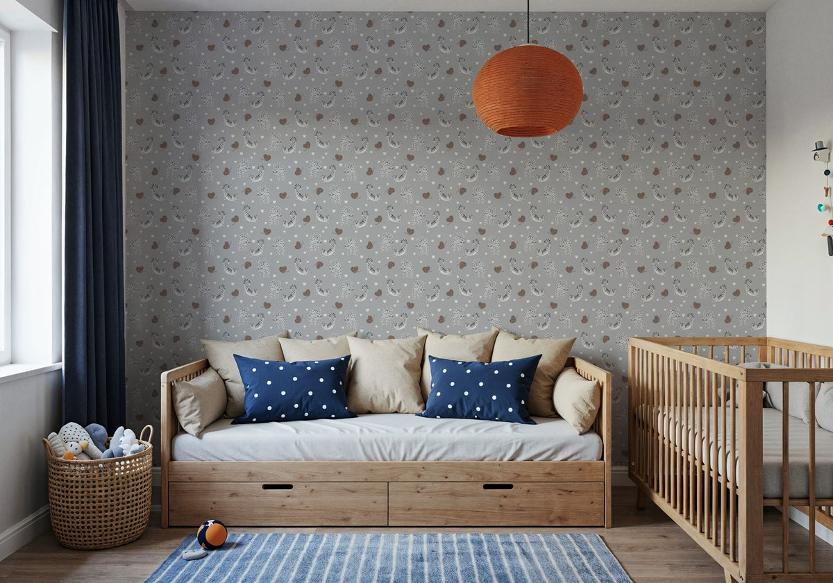Kitten Love, Pewter Mural Wallpaper - room preview 05