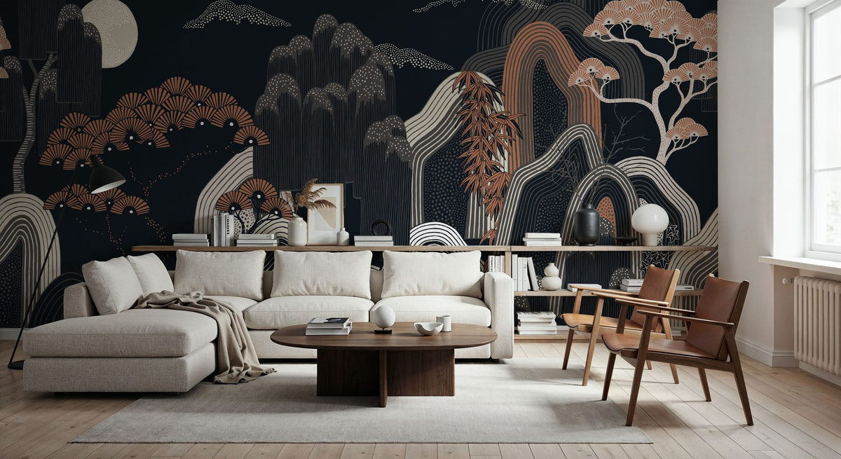 Whispers of the Mountain, Midnight Mural Wallpaper - room preview 05