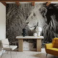 Golden Old Lion Square BW Mural Wallpaper - room preview 05