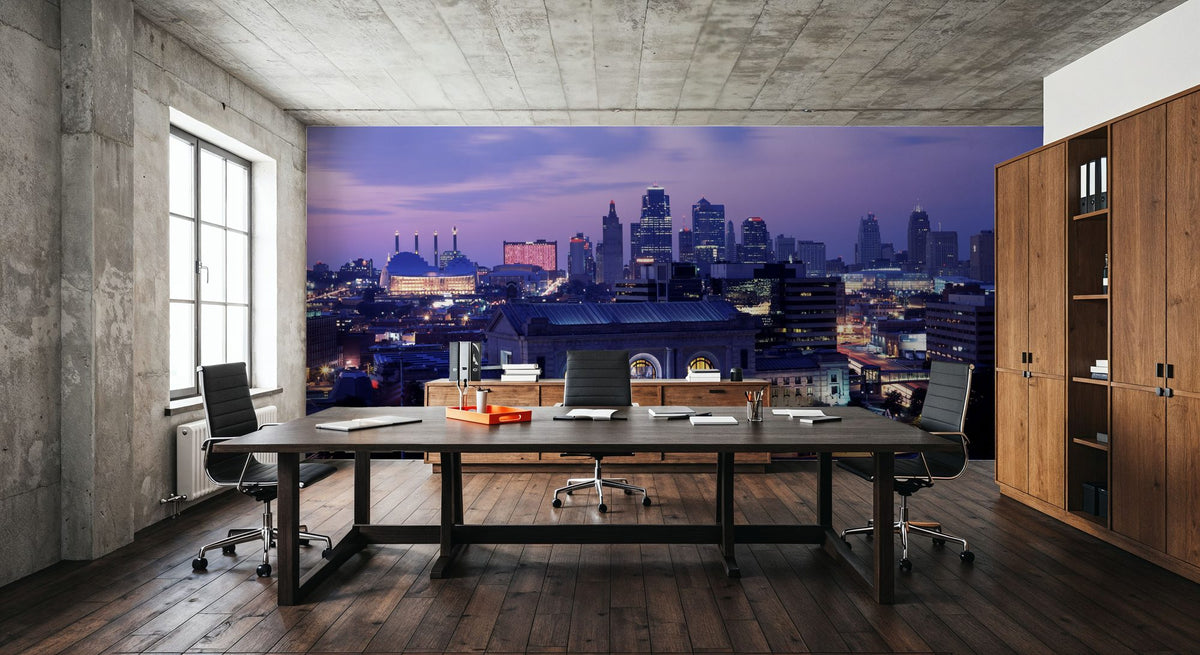 Purple Gradient Twilight Metropolis Mural Wallpaper - room preview 05