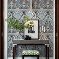 Floral Art Deco Aura, Light Teal Mural Wallpaper - room preview 05