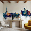 Tashkent Uzbekistan Skyline Blue & Bronze Mural Wallpaper - room preview 05