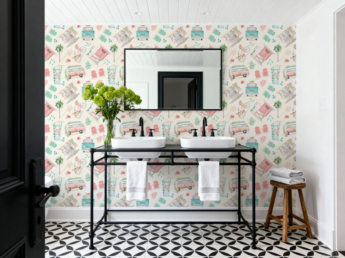 Surf Time White Mural Wallpaper - room preview 05