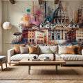 Watercolor Rome Skyline Mural Wallpaper - room preview 05