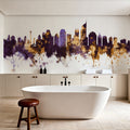 Jakarta Skyline Indonesia Purple & Gold Mural Wallpaper - room preview 05