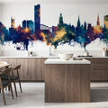 Sheffield England Skyline Blue & Bronze Mural Wallpaper - room preview 05