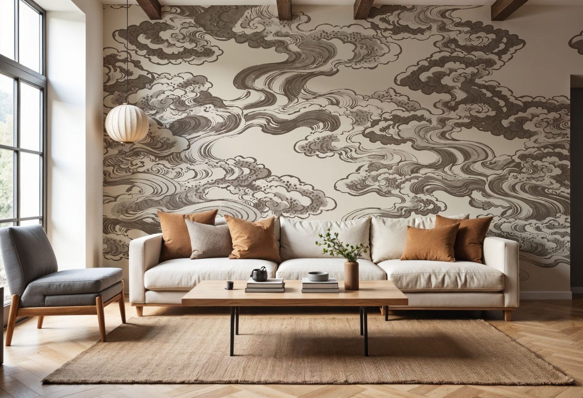 Ukiyo-e Clouds, Mauve Mural Wallpaper - room preview 05