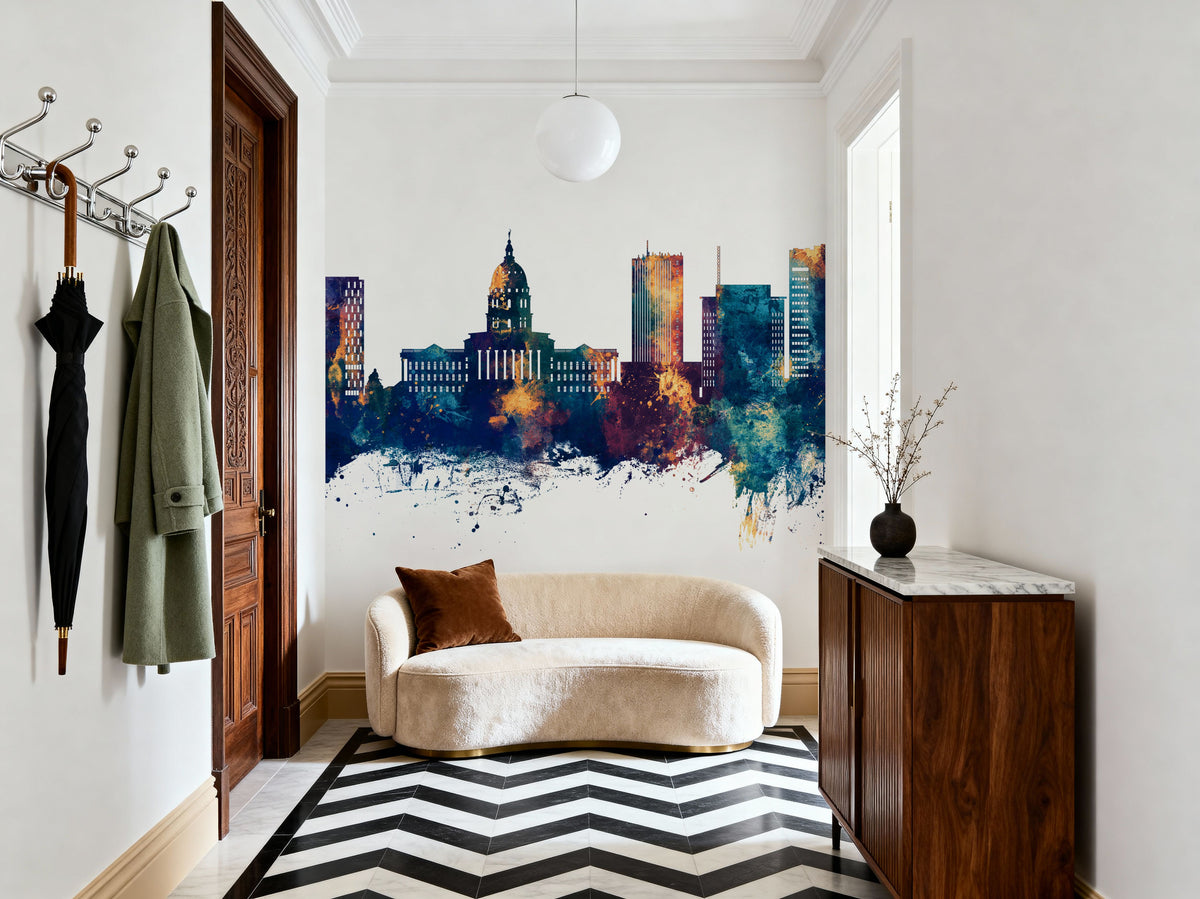 Topeka Wyoming Skyline Blue & Bronze Mural Wallpaper - room preview 05