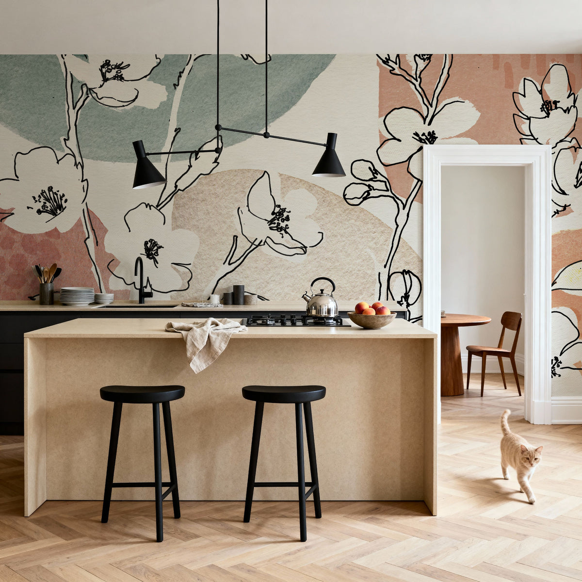 Soft Floral Figures Mural Wallpaper - room preview 05