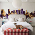 West Palm Beach Florida Skyline Purple & Gold Mural Wallpaper - room preview 05