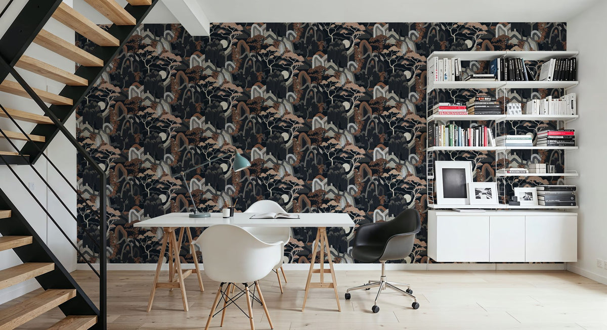 Whispers of the Mountain Pattern, Midnight Mural Wallpaper - room preview 05