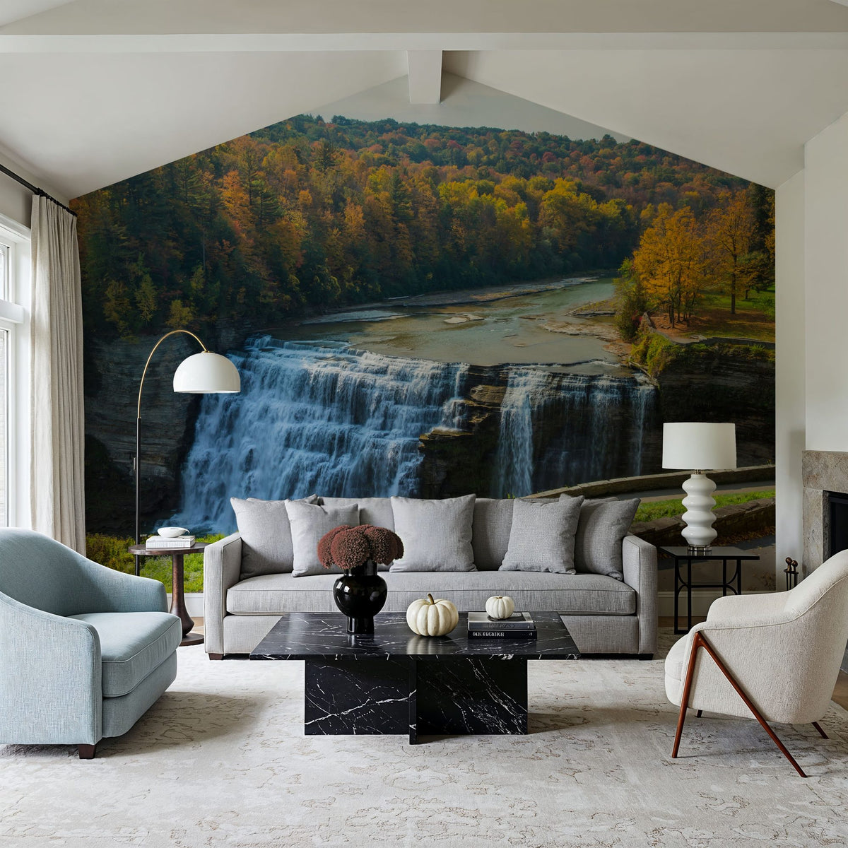Middle Falls in Autumn Mural Wallpaper - room preview 05
