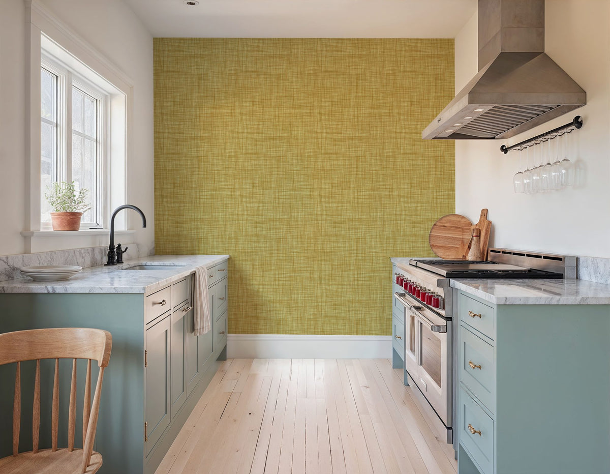 Mottled Linen Effect, Sunflower Yellow Mural Wallpaper - room preview 05