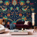 Folk Floral I Dark Mural Wallpaper - room preview 05