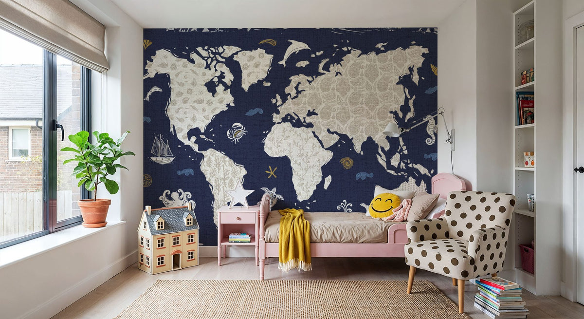 Sea This Map Blue Mural Wallpaper - room preview 05