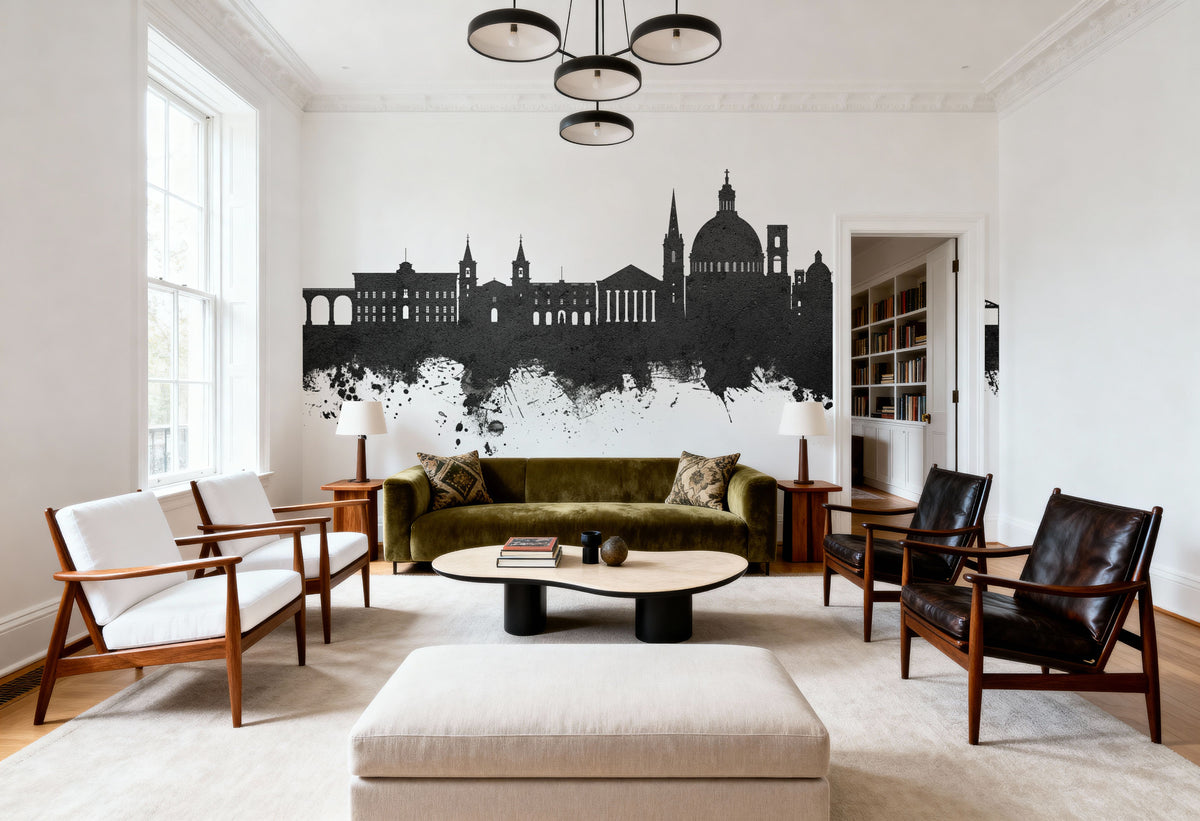 Valletta Malta Skyline Black & White Mural Wallpaper - room preview 05