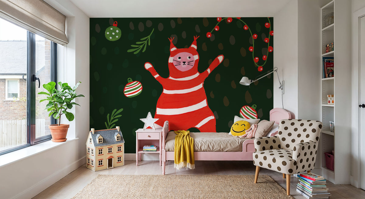 Mischief Kitty Christmas II Mural Wallpaper - room preview 05