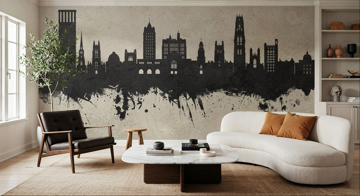 New Haven Connecticut Skyline Concrete Mural Wallpaper - room preview 05
