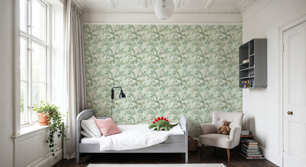 Climbing Wisteria, Sage Mural Wallpaper - room preview 05