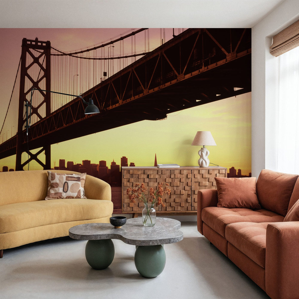 Sunset Silhouette Bridge Mural Wallpaper - room preview 05