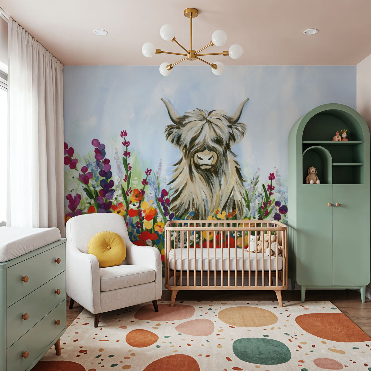 Longhorn in Spring Flowers Mural Wallpaper - room preview 05