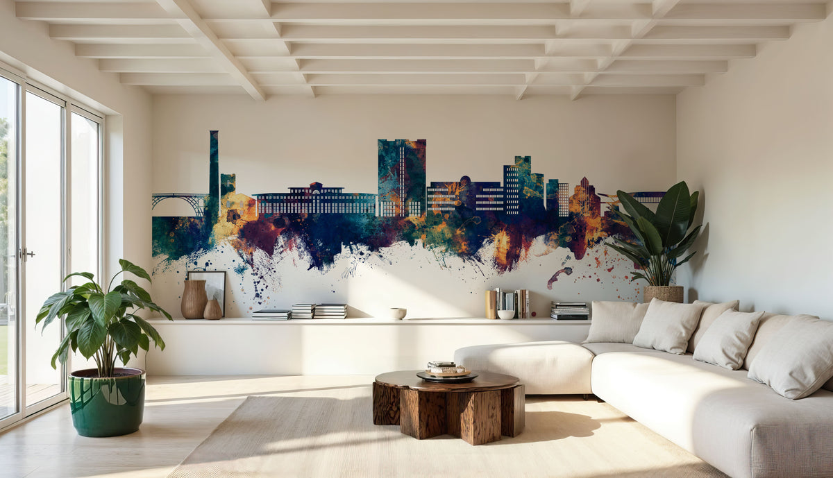 Telford England Skyline Blue & Bronze Mural Wallpaper - room preview 05