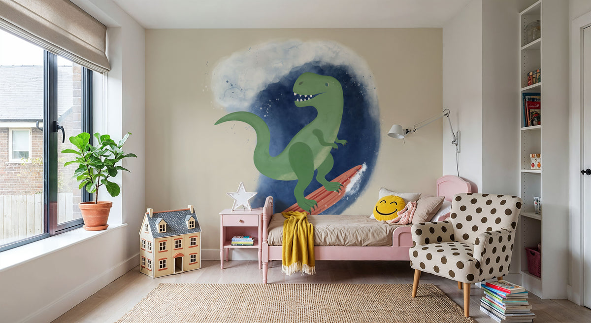 Surfing T-Rex Mural Wallpaper - room preview 05