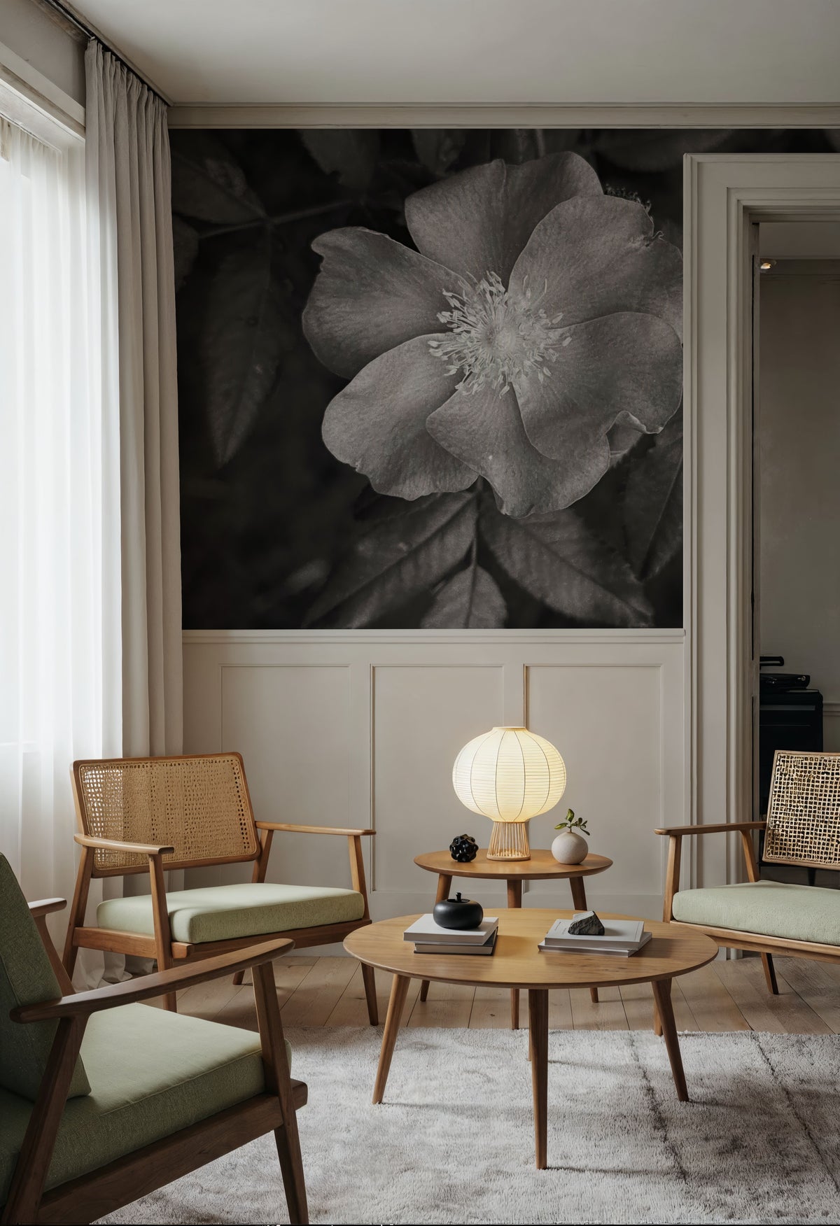 Wild Rose BW I Mural Wallpaper - room preview 05