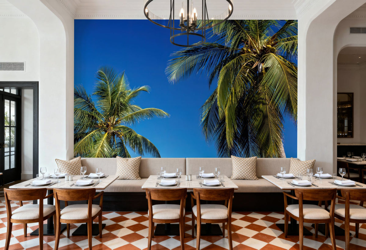 Azure Palms Horizontal Mural Wallpaper - room preview 05