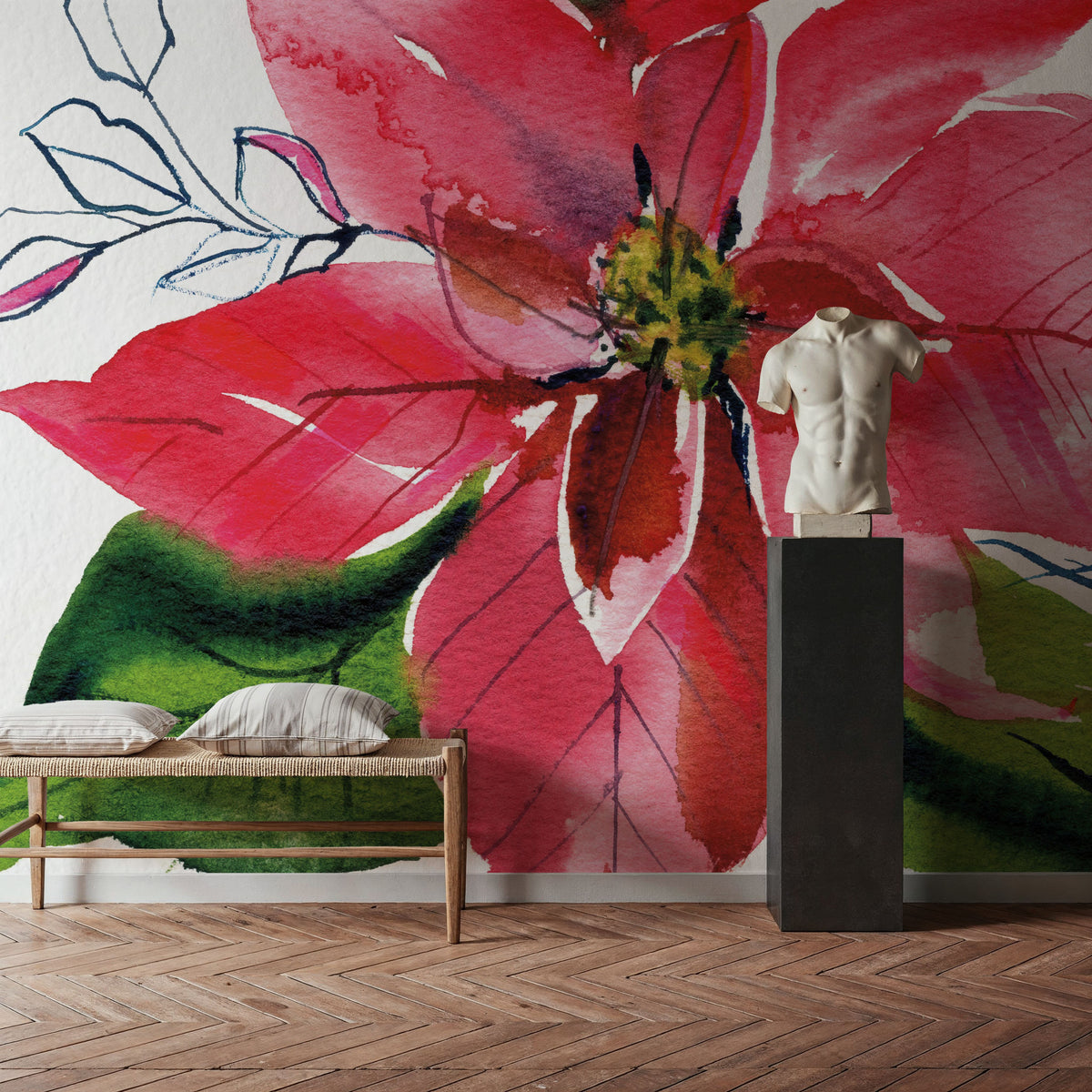 Holiday Poinsettia Mural Wallpaper - room preview 05