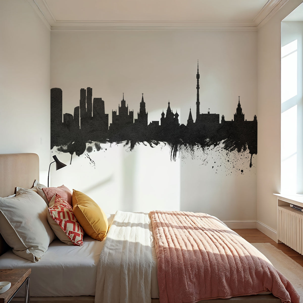 Moscow Russia Skyline Black & White Mural Wallpaper - room preview 05