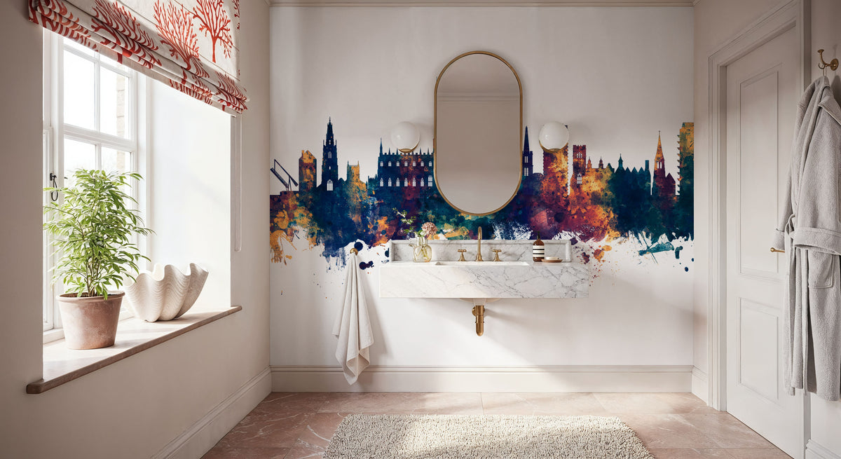 Gloucester England Skyline Blue & Bronze Mural Wallpaper - room preview 05