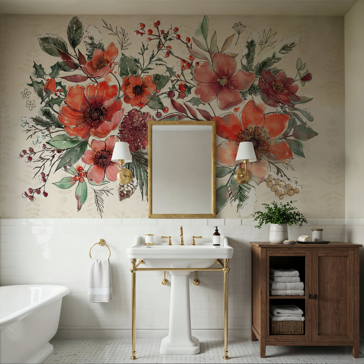 Festive Blooms I Mural Wallpaper - room preview 05