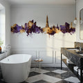Reykjavík Skyline Purple & Gold Mural Wallpaper - room preview 05