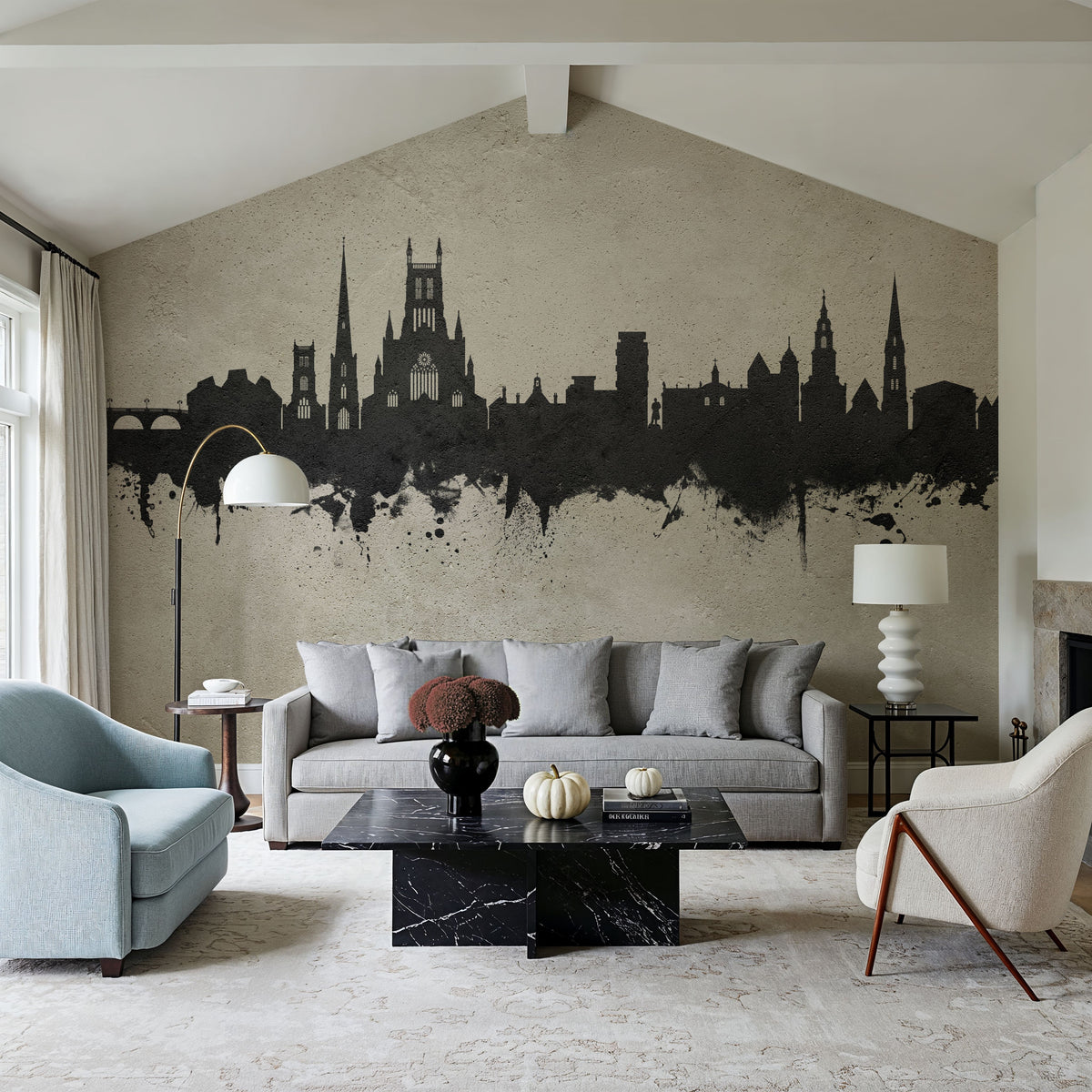 Worcester England Skyline Concrete Mural Wallpaper - room preview 05