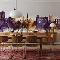 Colchester England Skyline Purple & Gold Mural Wallpaper - room preview 05