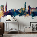 Wakefield England Skyline Blue & Bronze Mural Wallpaper - room preview 05