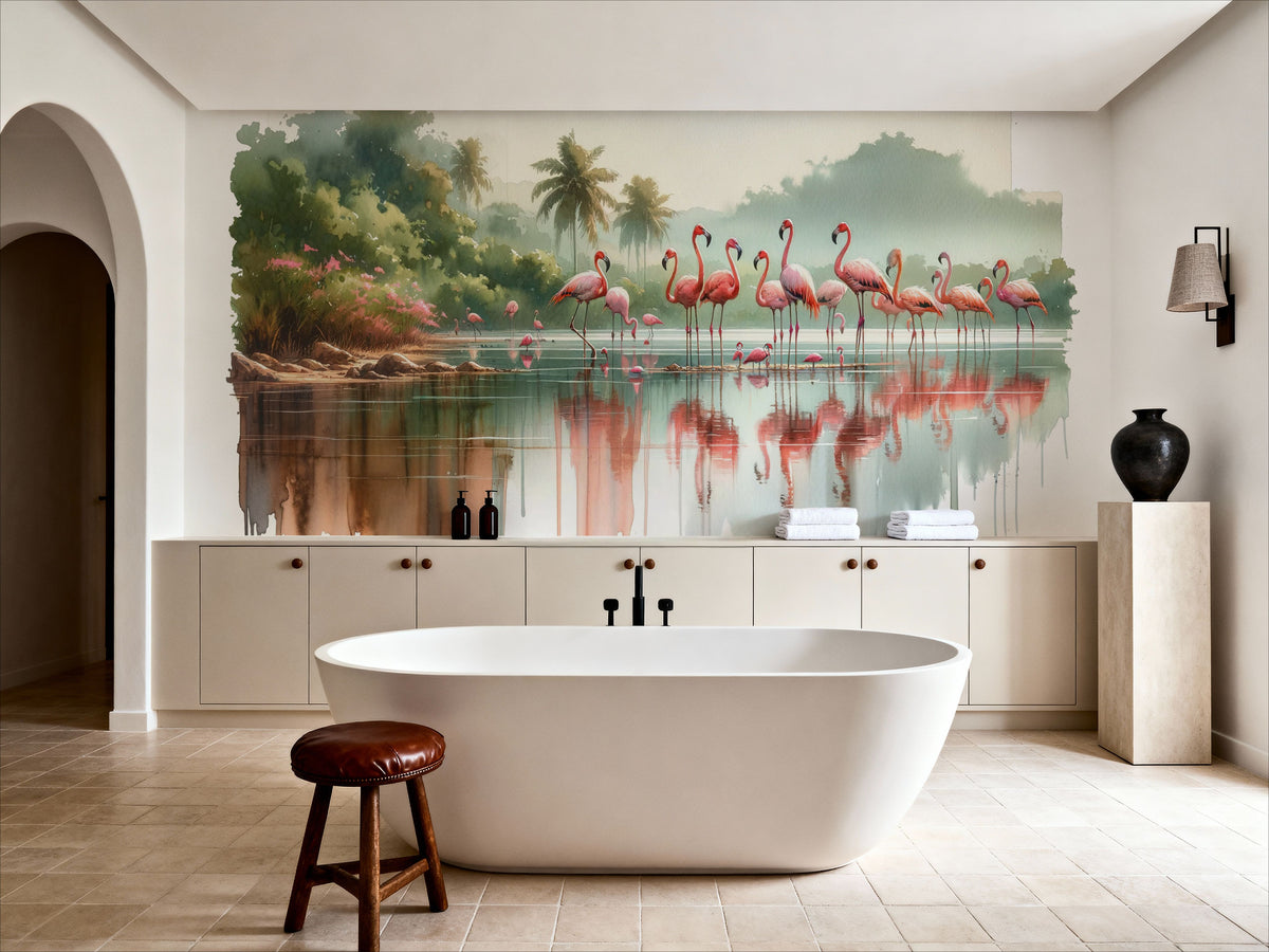 Morning Reflections of Flamingos Mural Wallpaper - room preview 05