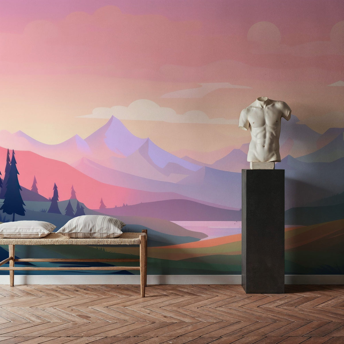 Pink Mountains Mural Wallpaper - room preview 05